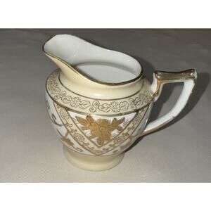Noritake Ivory China Homage Pattern Floral Gold Rim 3-1/2” Footed Creamer
